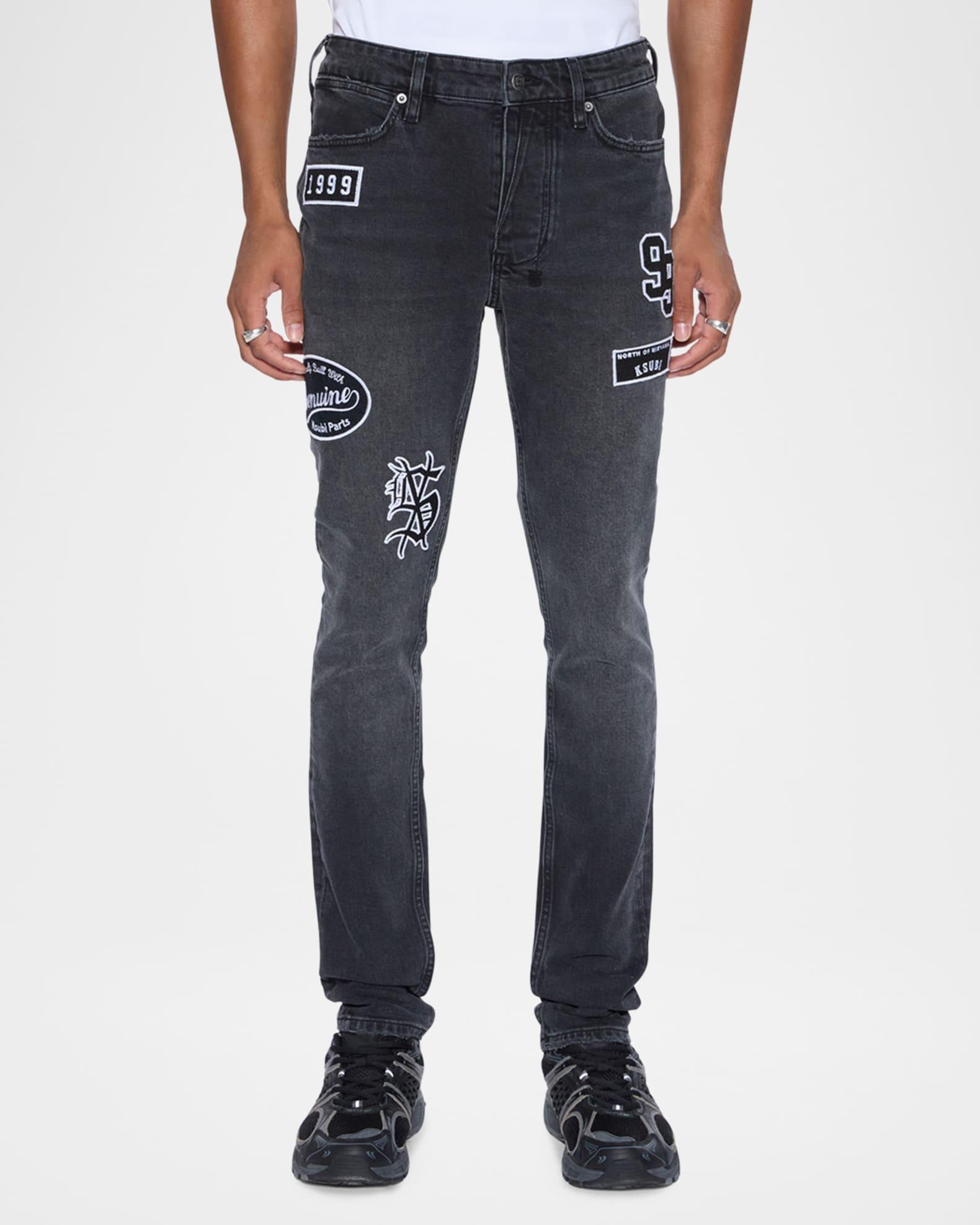 Men's Van Winkle Roadhouse Black Patched Skinny Jeans Product Image