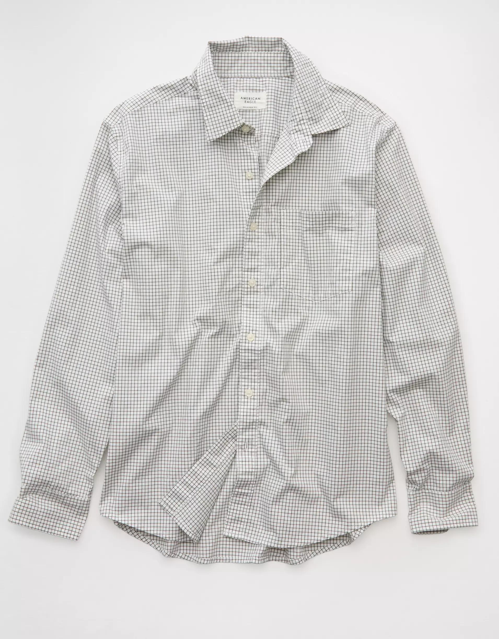 AE Everyday Relaxed Fit Plaid Button-Up Shirt Product Image