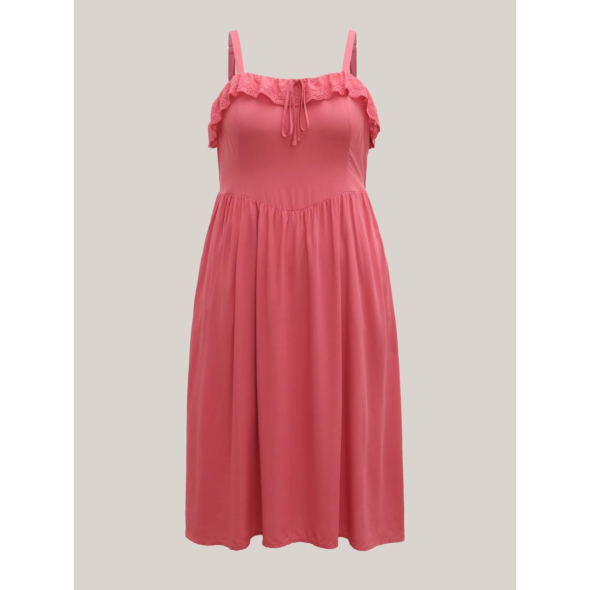 Plus Size Rayon Lace Stretchy-Waist Midi Dress Raspberry Women Non Sleeveless Curvy BloomChic 10/M Product Image