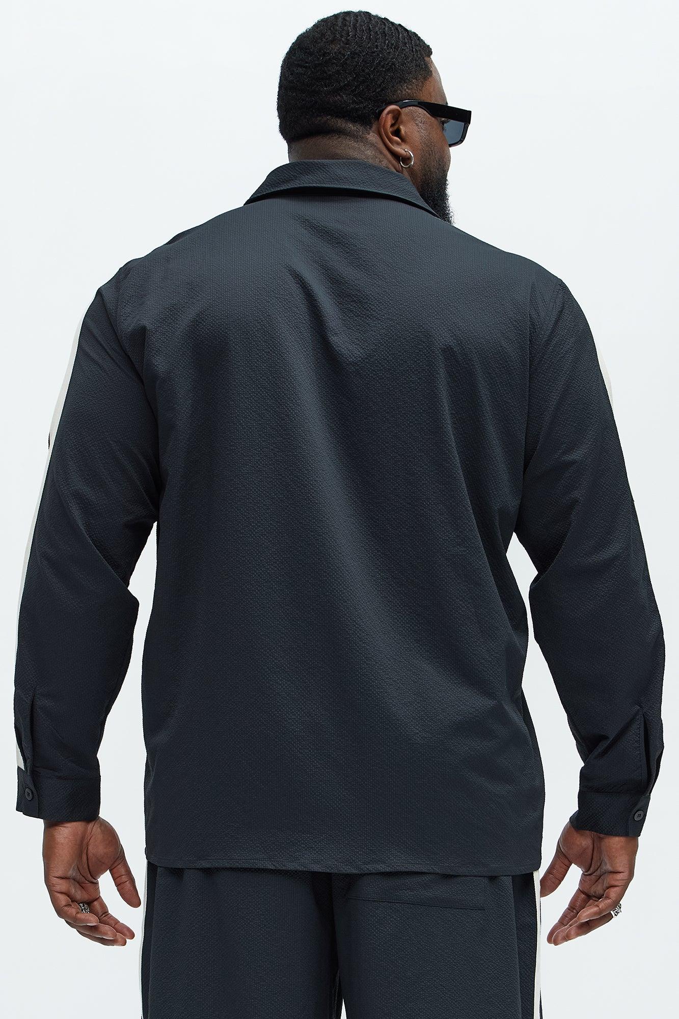 Crinkle Texture Taped Button Up - Black Product Image