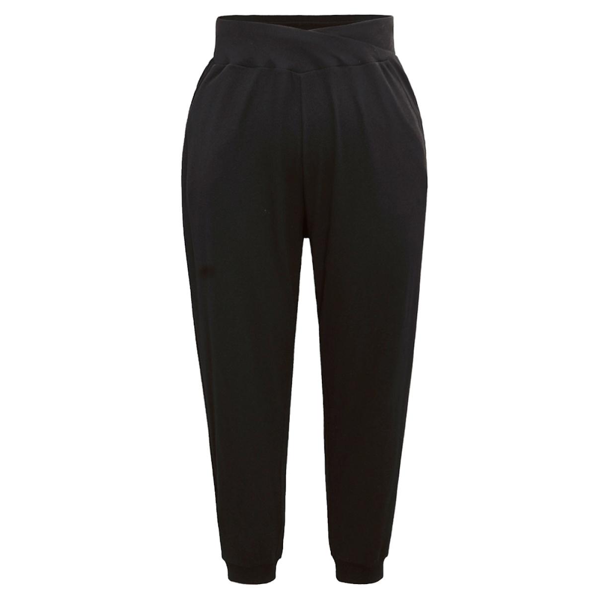 Plus Size Crossover Plain Texture High Rise Pants Women Black Casual High Rise Everyday Pants BloomChic 18-20/2X Product Image