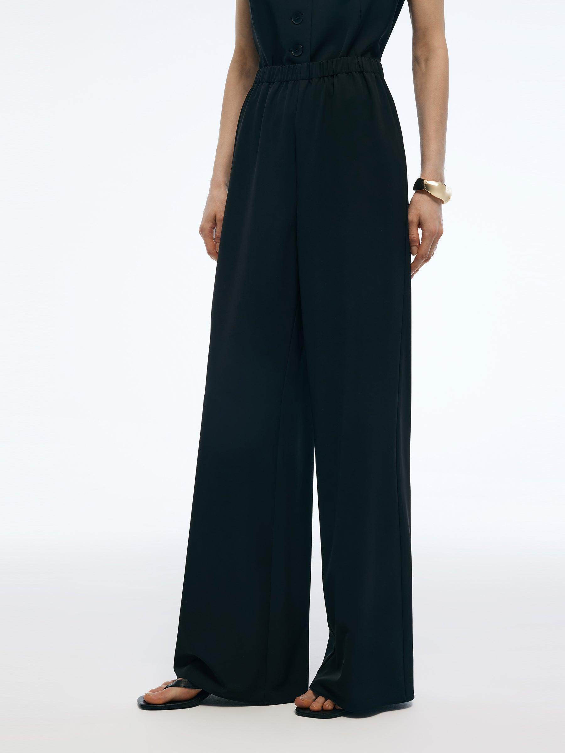 Elastic Waist Stretch Women Loose Straight Leg Pants Product Image