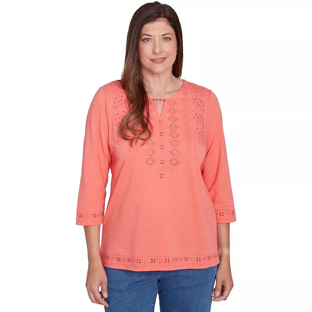 Women's Alfred Dunner Solid Cut Out Beaded Splitneck Top, Size: Small, Pink Product Image