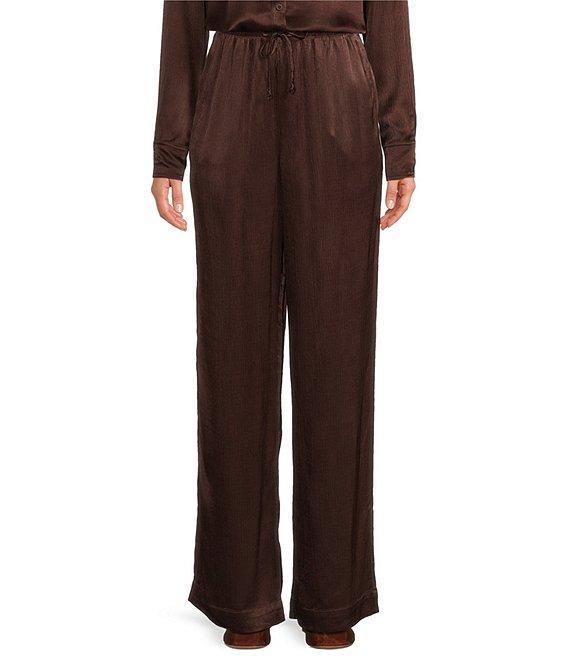 Cloth & Stone Woven Plisse High Rise Tie Waist Flat Front Wide Leg Pants Product Image