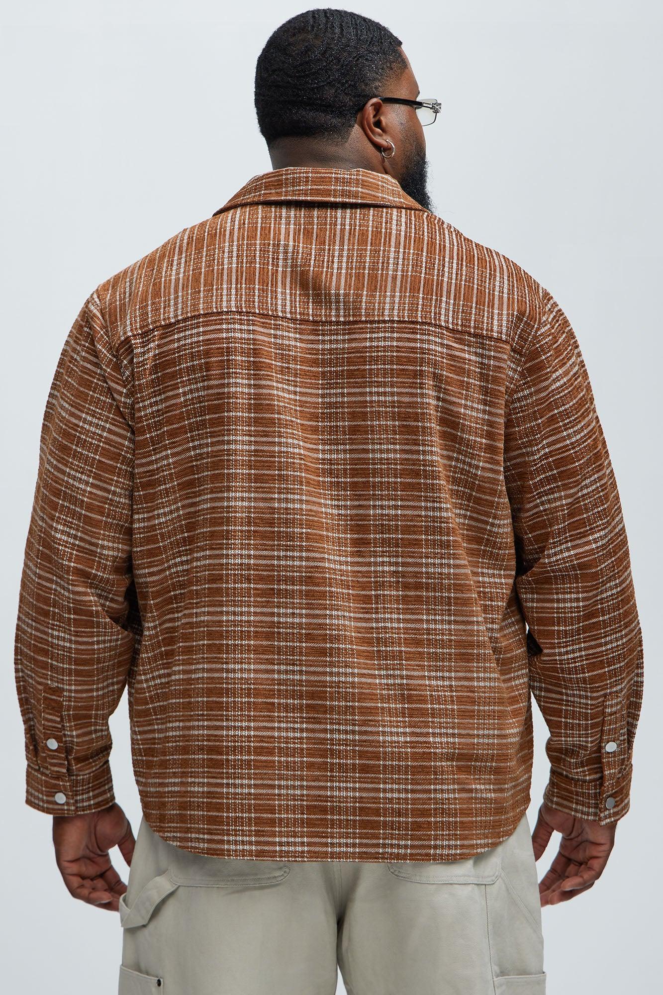 Walter Textured Plaid Button Up Shirt - Brown Combo Male Product Image