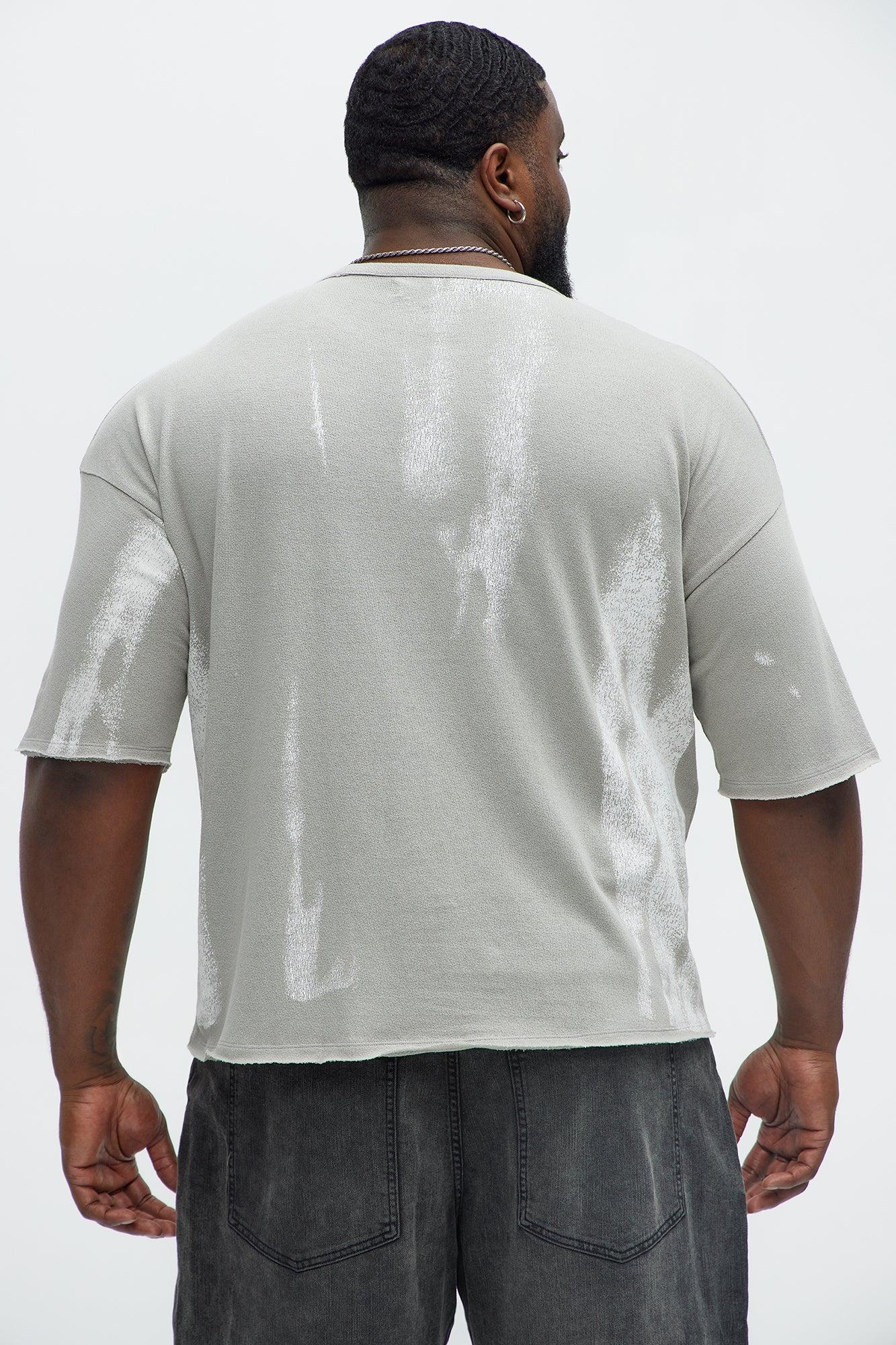 Distressed Printed Cropped Short Sleeve Tee - Grey/combo Product Image