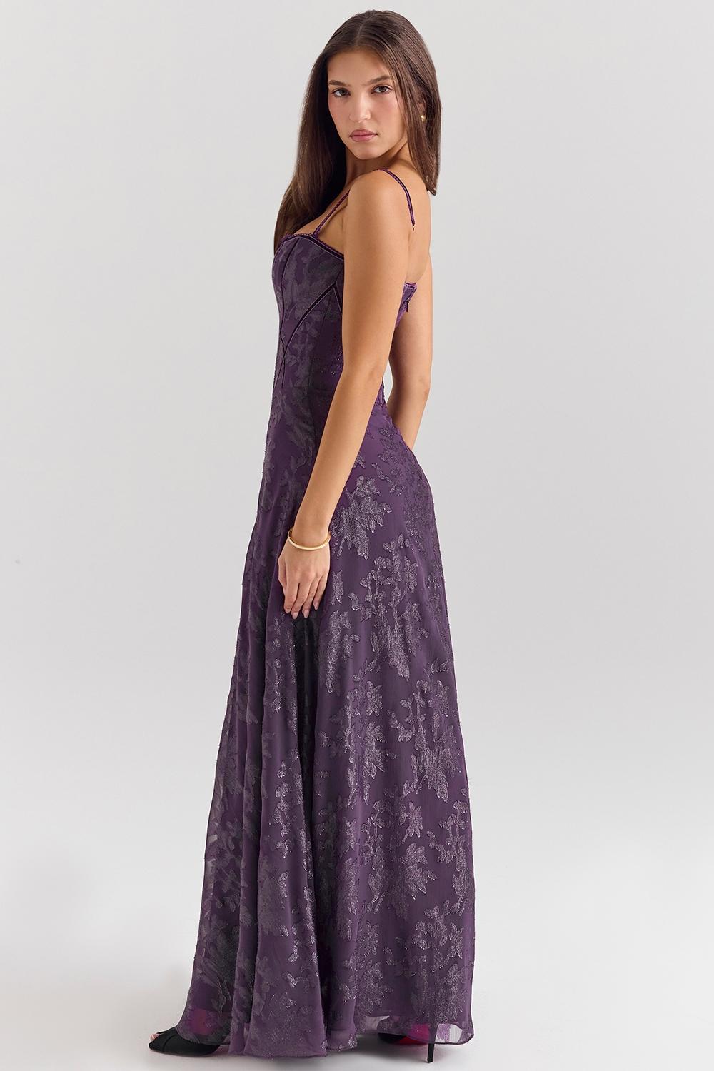 Esme  grape lurex chiffon maxi dress Product Image