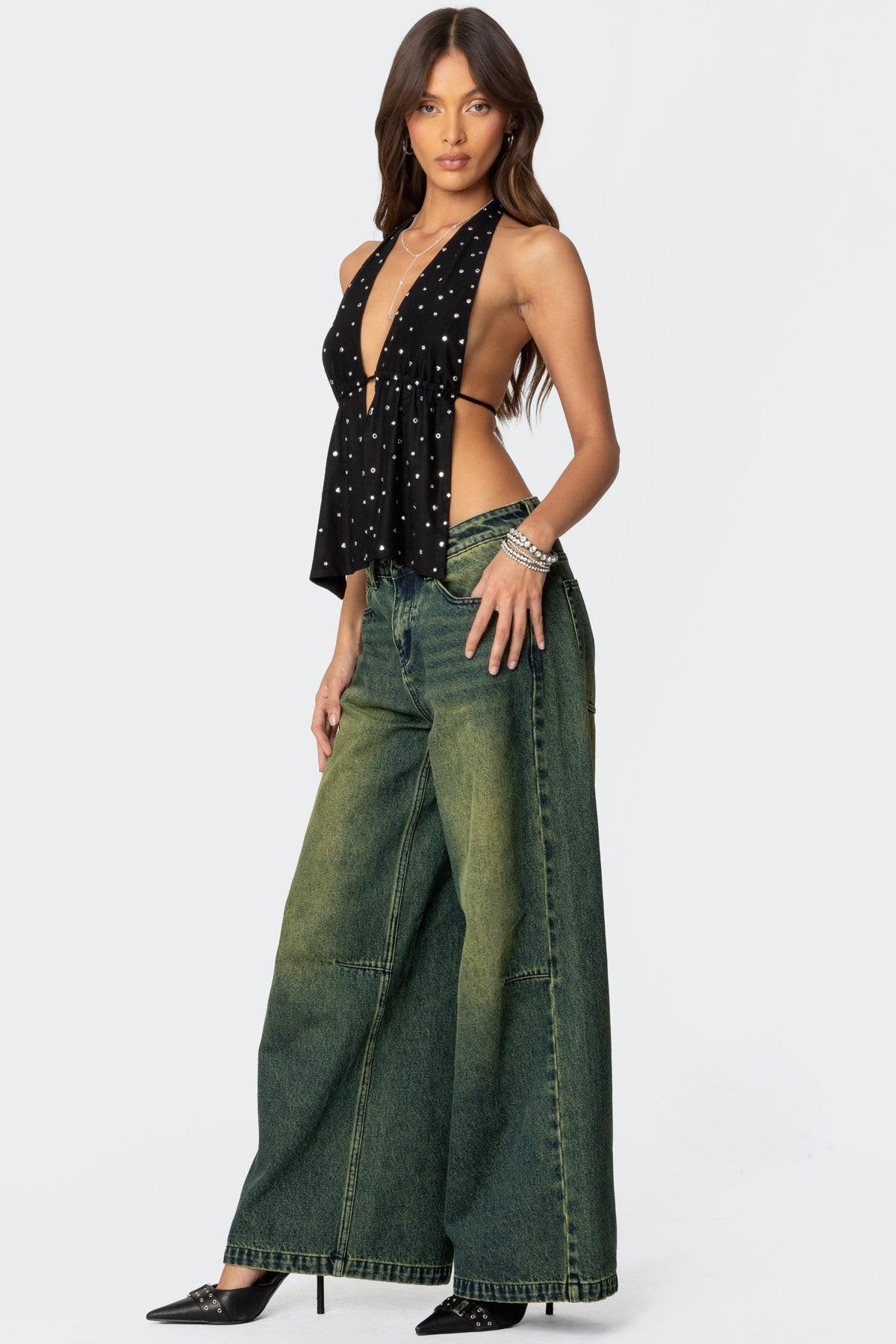 Studded Open Back Halter Top Product Image