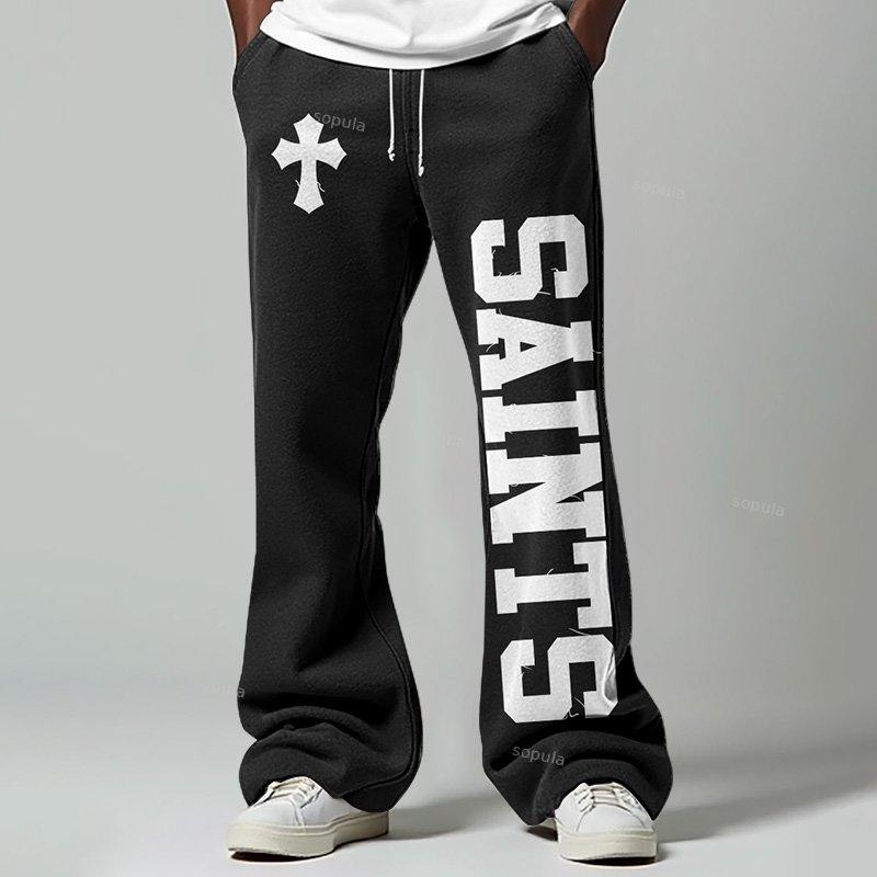 Vintage Saint Print Casual Flared Sweatpants Product Image