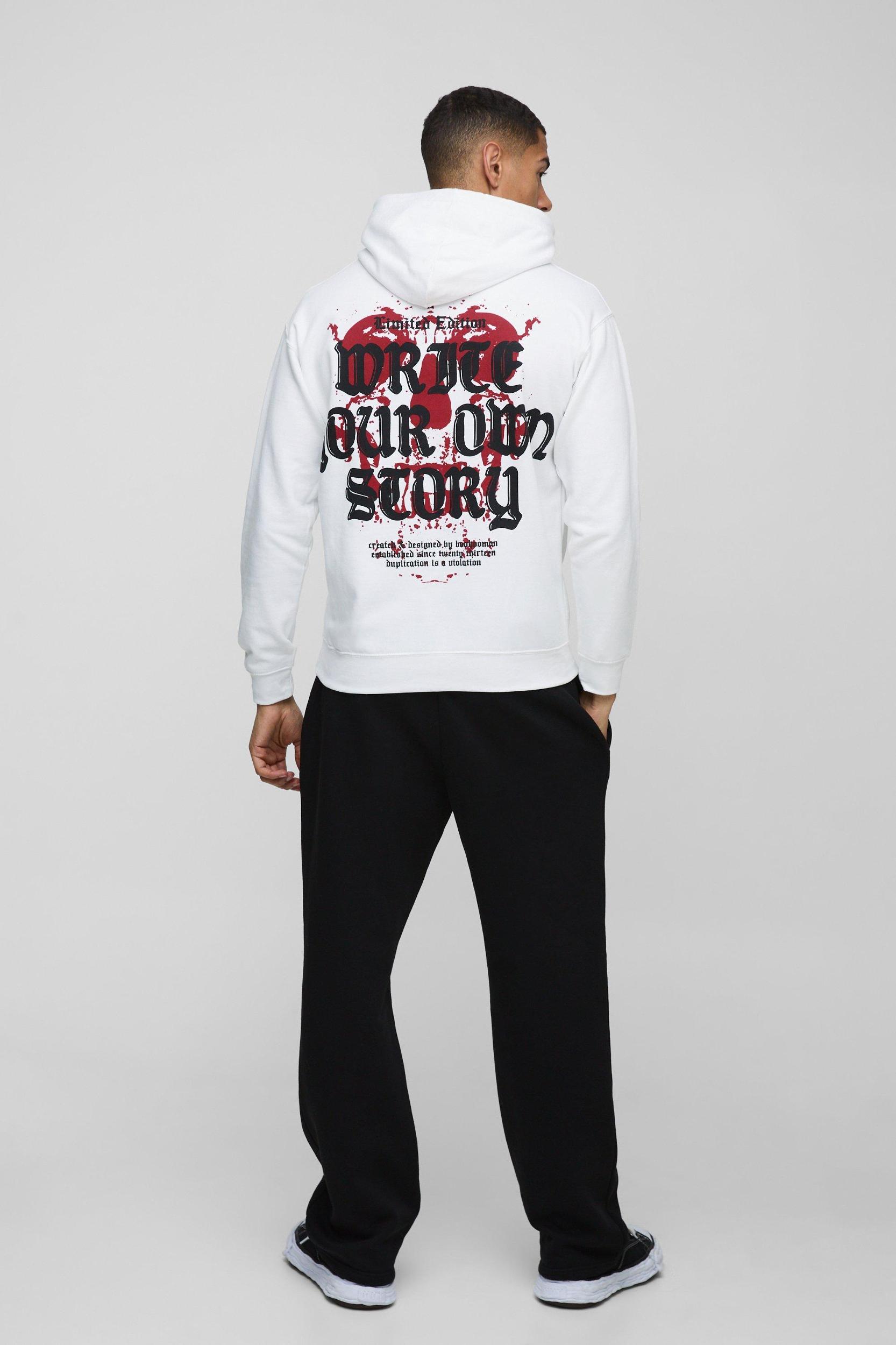 Regular Fit Write Your Own Story Heart Graphic Hoodie | boohooMAN USA Product Image