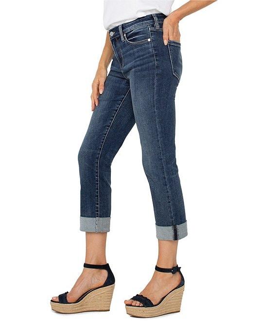 Liverpool Los Angeles Petite Size Charlie Stretch Denim Mid-Rise Straight Leg Wide Rolled Cuff Jeans Product Image