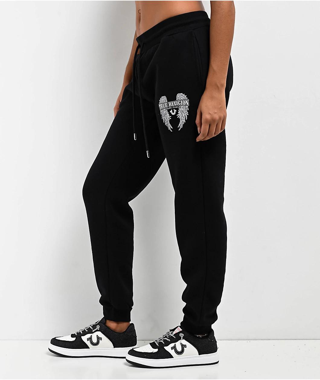 True Religion Crystal Wing Black Jogger Sweatpants Product Image