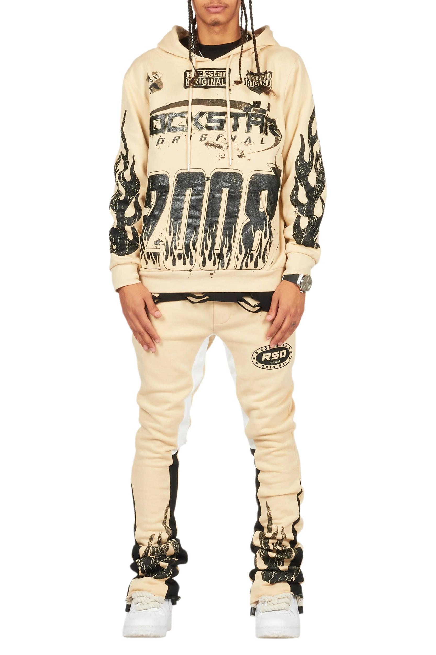 Amos Beige Stacked Flare Hoodie Track Set Male Product Image