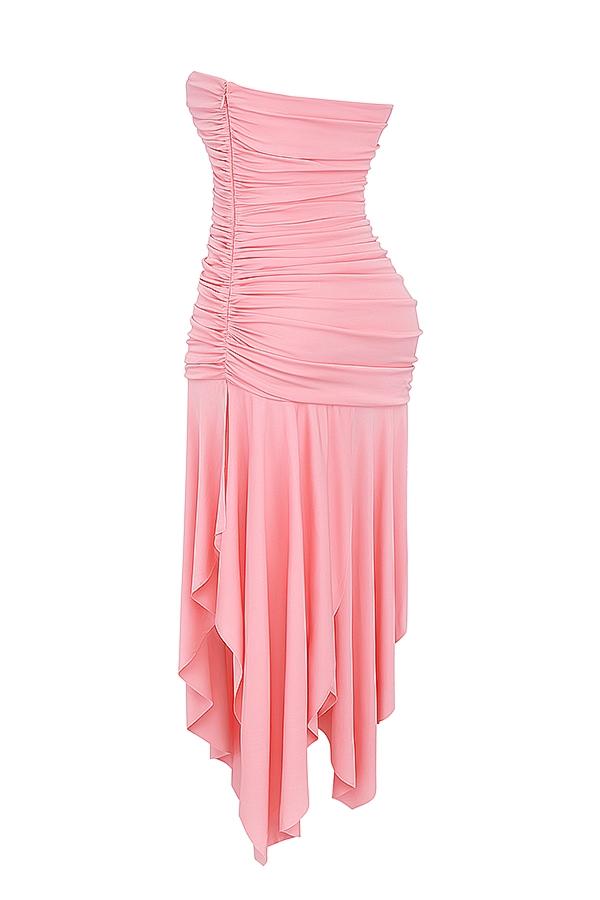 Ivana  apricot gathered asymmetric dress - sale Product Image