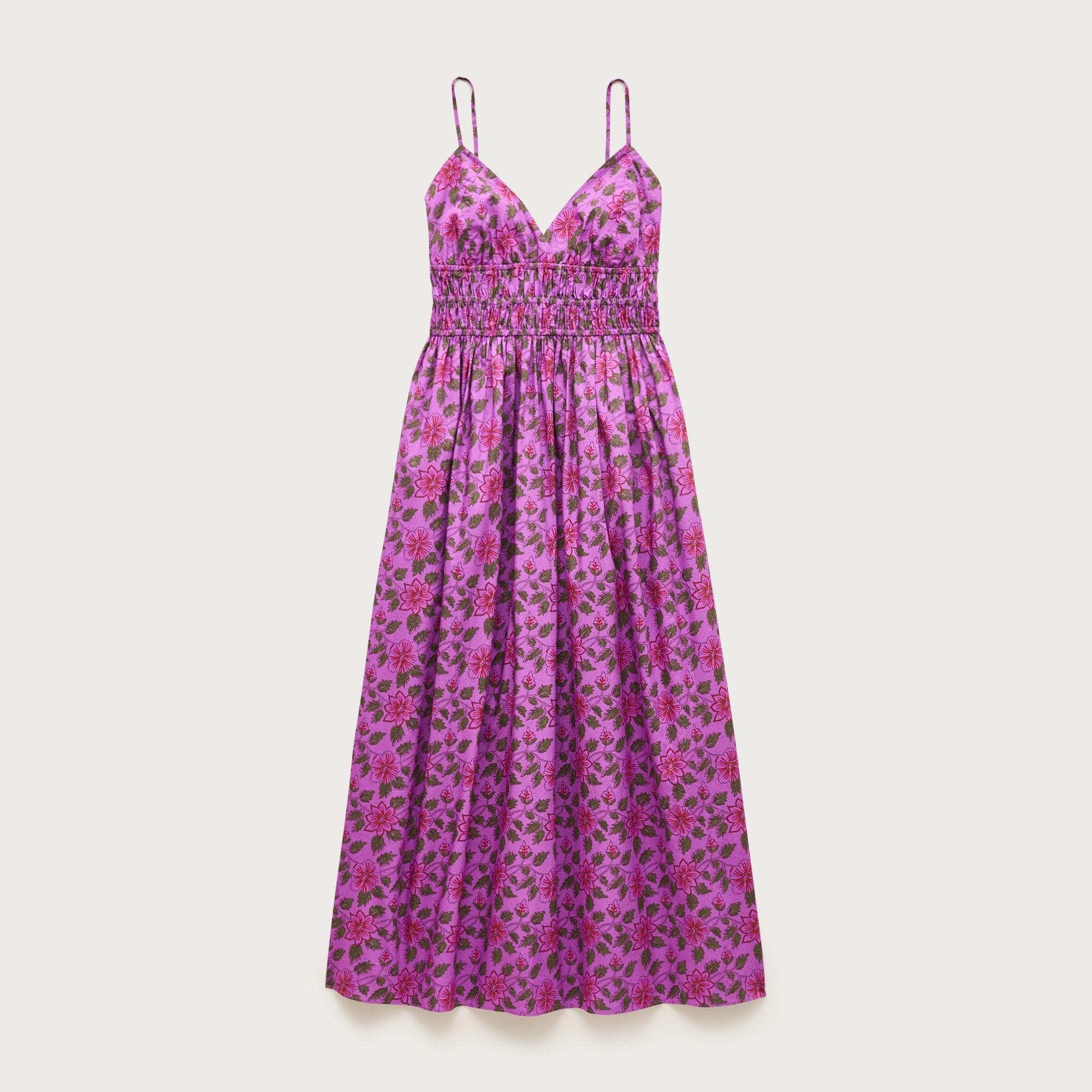 Smocked-waist V-neck dress in map print Product Image
