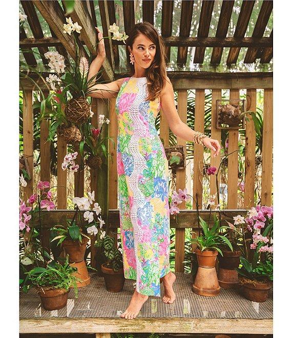 Lilly Pulitzer Sarabeth Bright Delight Patch Print Round Neck Sleeveless Maxi Dress Product Image
