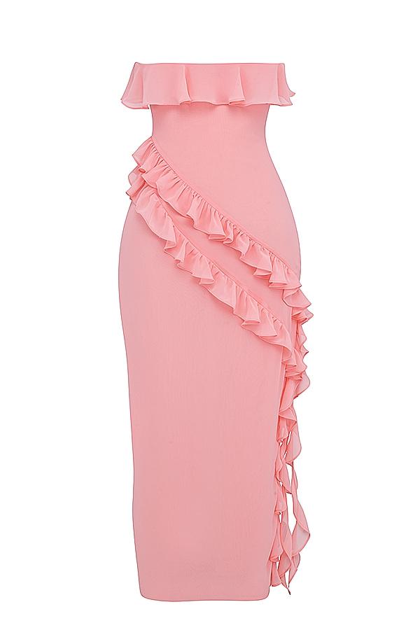 Sarina  apricot ruffle maxi dress Product Image