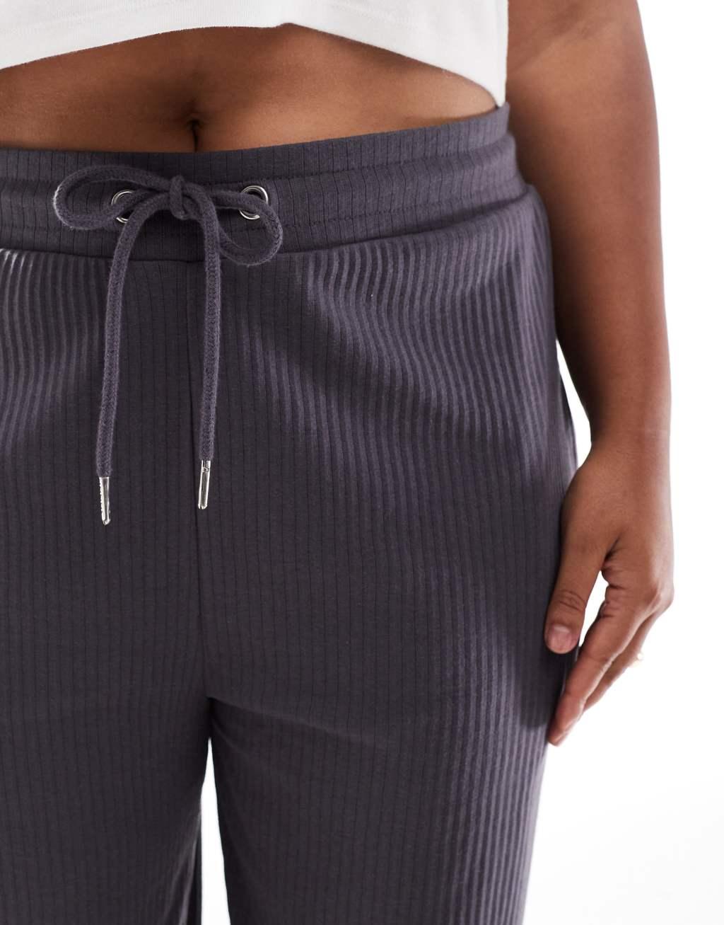 Yours ribbed wide leg sweatpants in gray Product Image