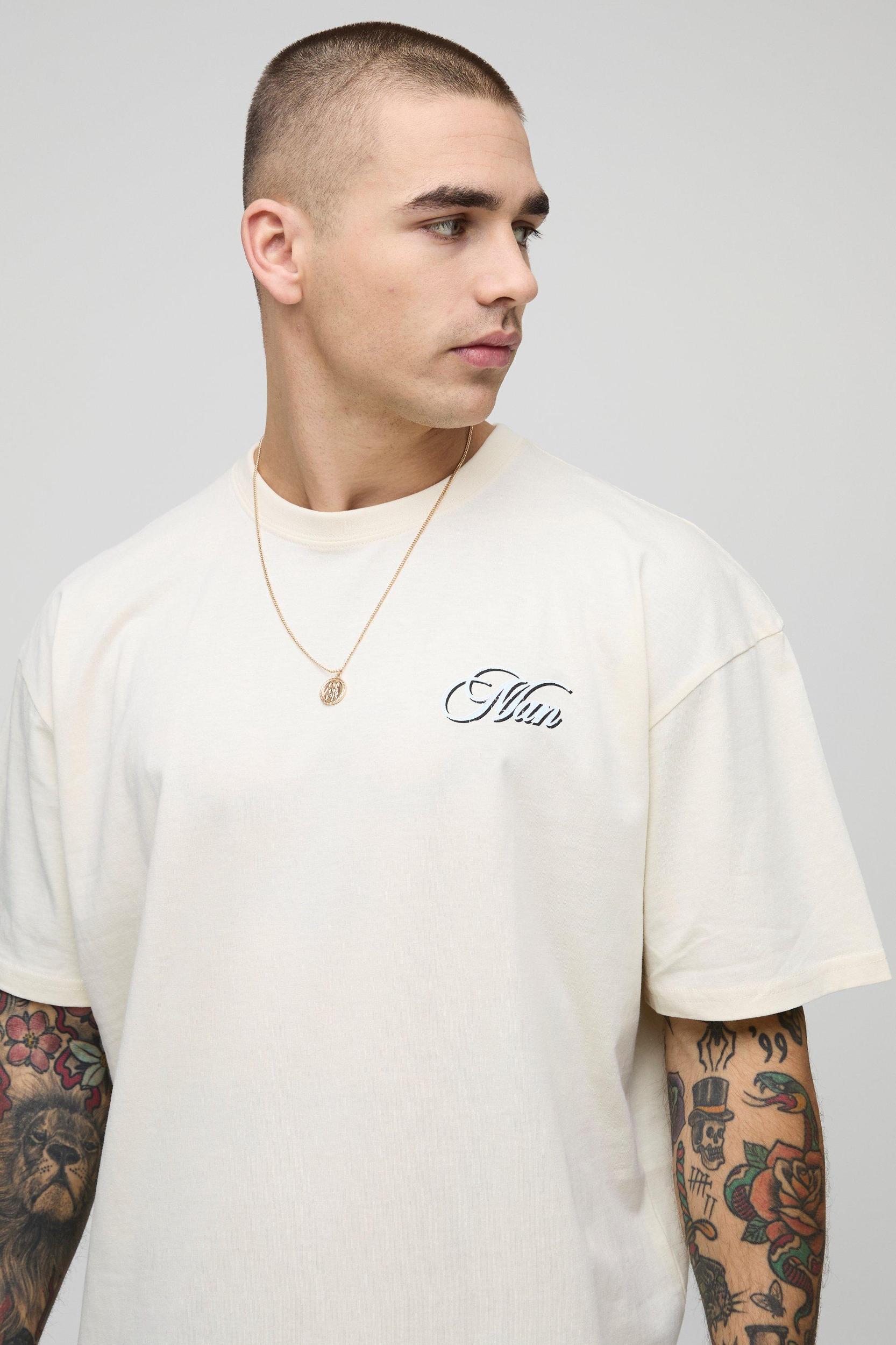 Ecru Oversized French Cherry Graphic T-Shirt | boohooMAN USA Product Image
