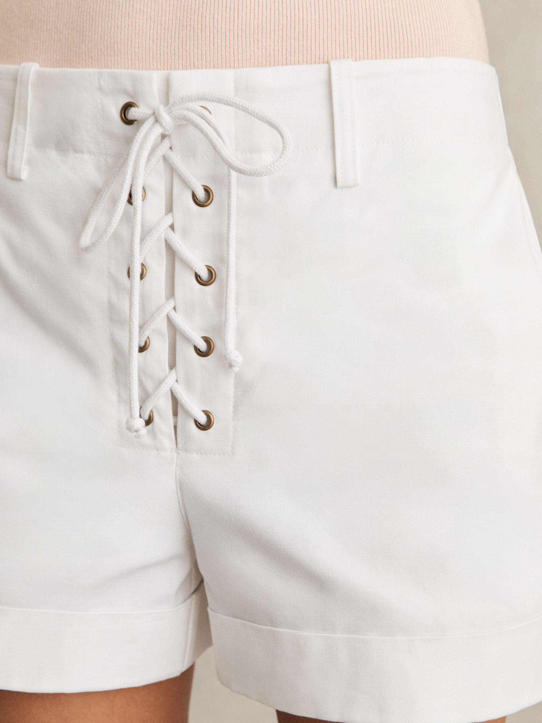 Cotton Lace-up Shorts in White Product Image