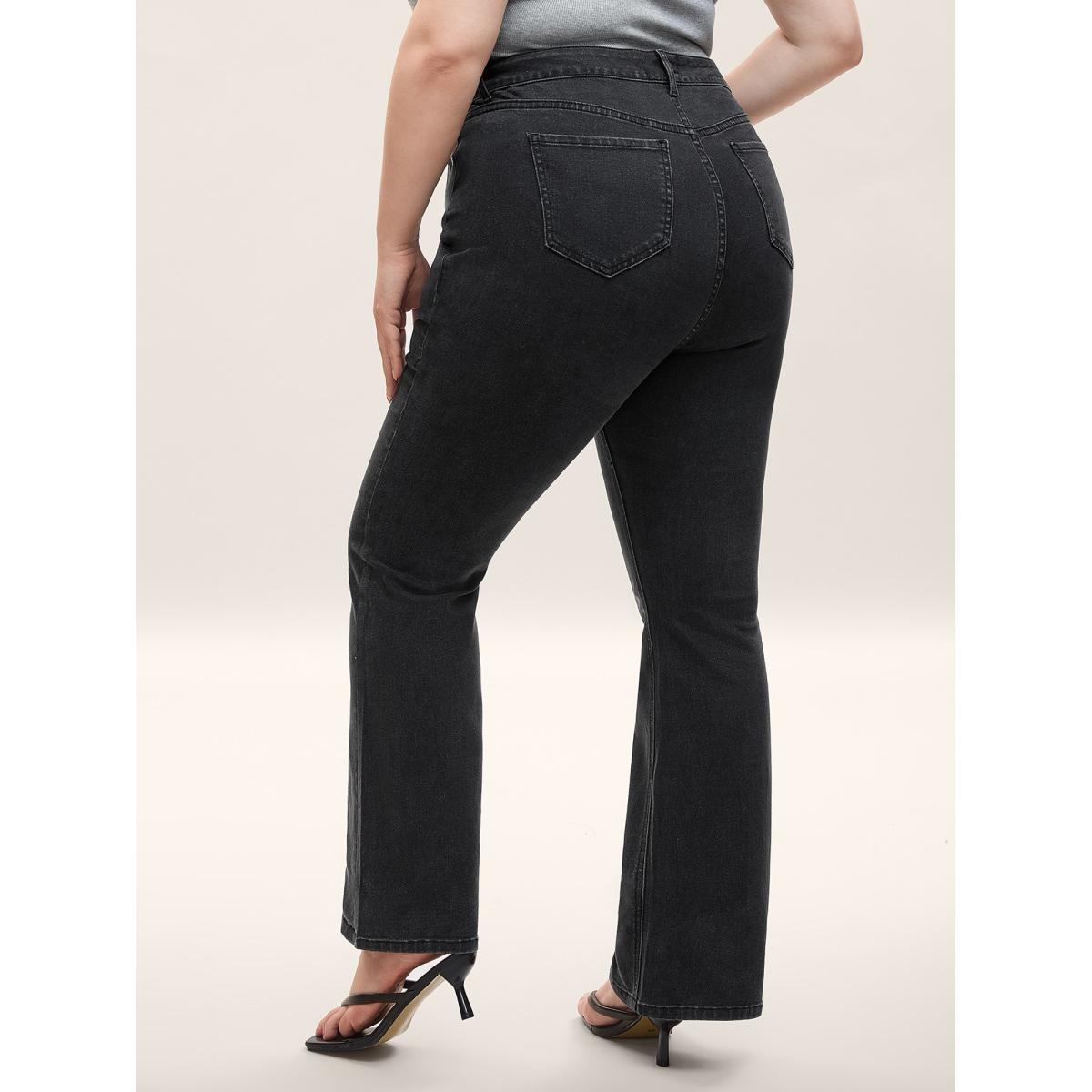 Plus Size Stretchy Classic Bootcut Mid-Rise Jeans Women Denimblack Medium stretch Slanted pocket Jeans BloomChic 18/2X Product Image