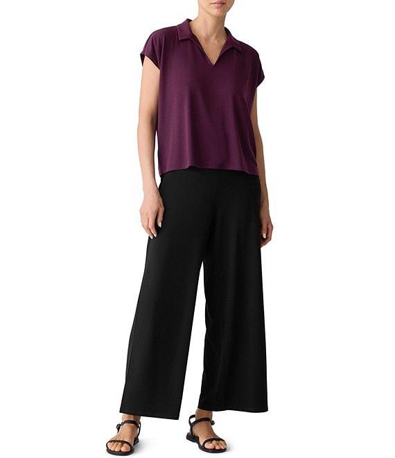 Eileen Fisher Jersey Knit Collar V-Neck Cap Sleeve Top Product Image