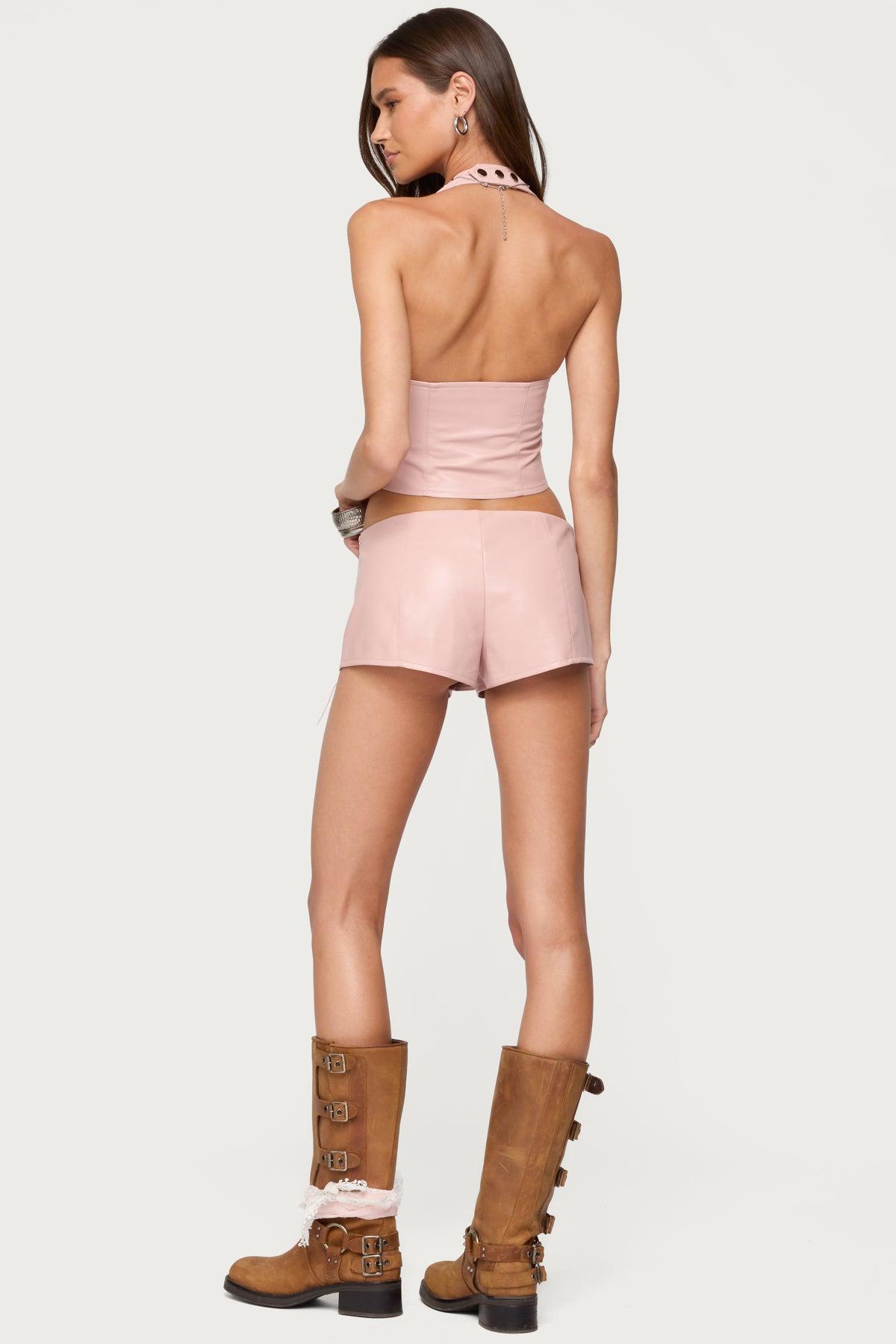 Elisha Lace Up Faux Leather Halter Top Product Image