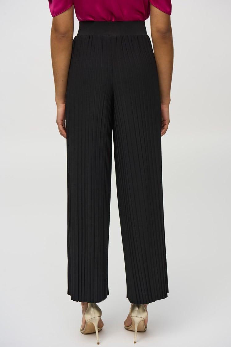 Pleated Silky Knit Wide-Leg Pants- Black Product Image