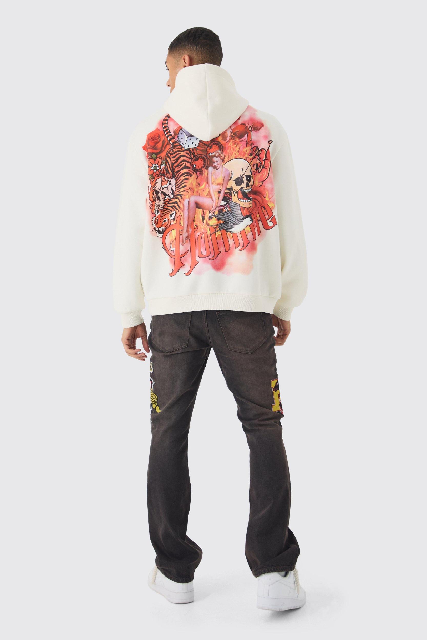 Slim Rigid Flare Varsity Moto Denim Jeans | boohooMAN USA Product Image