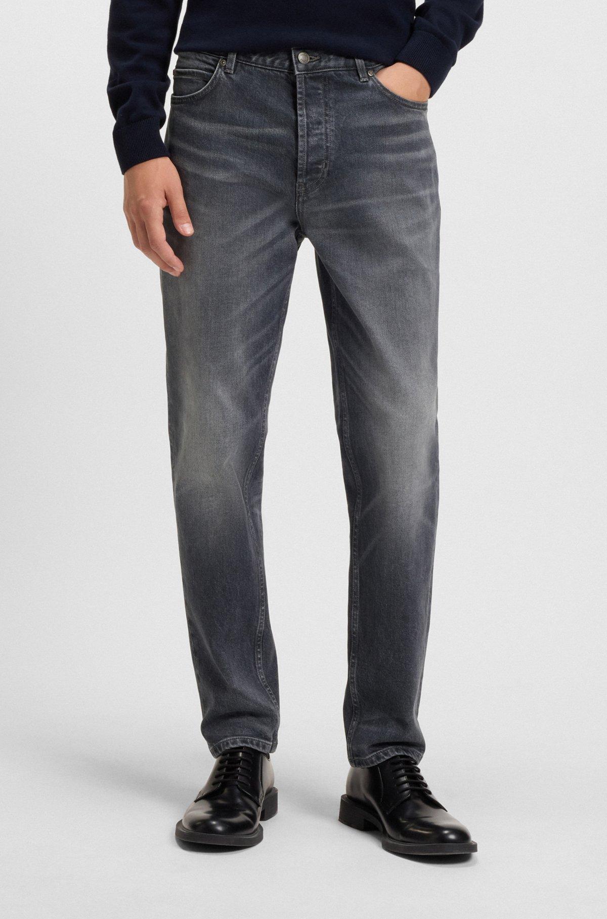 Tapered-fit jeans in used-effect gray denim Product Image
