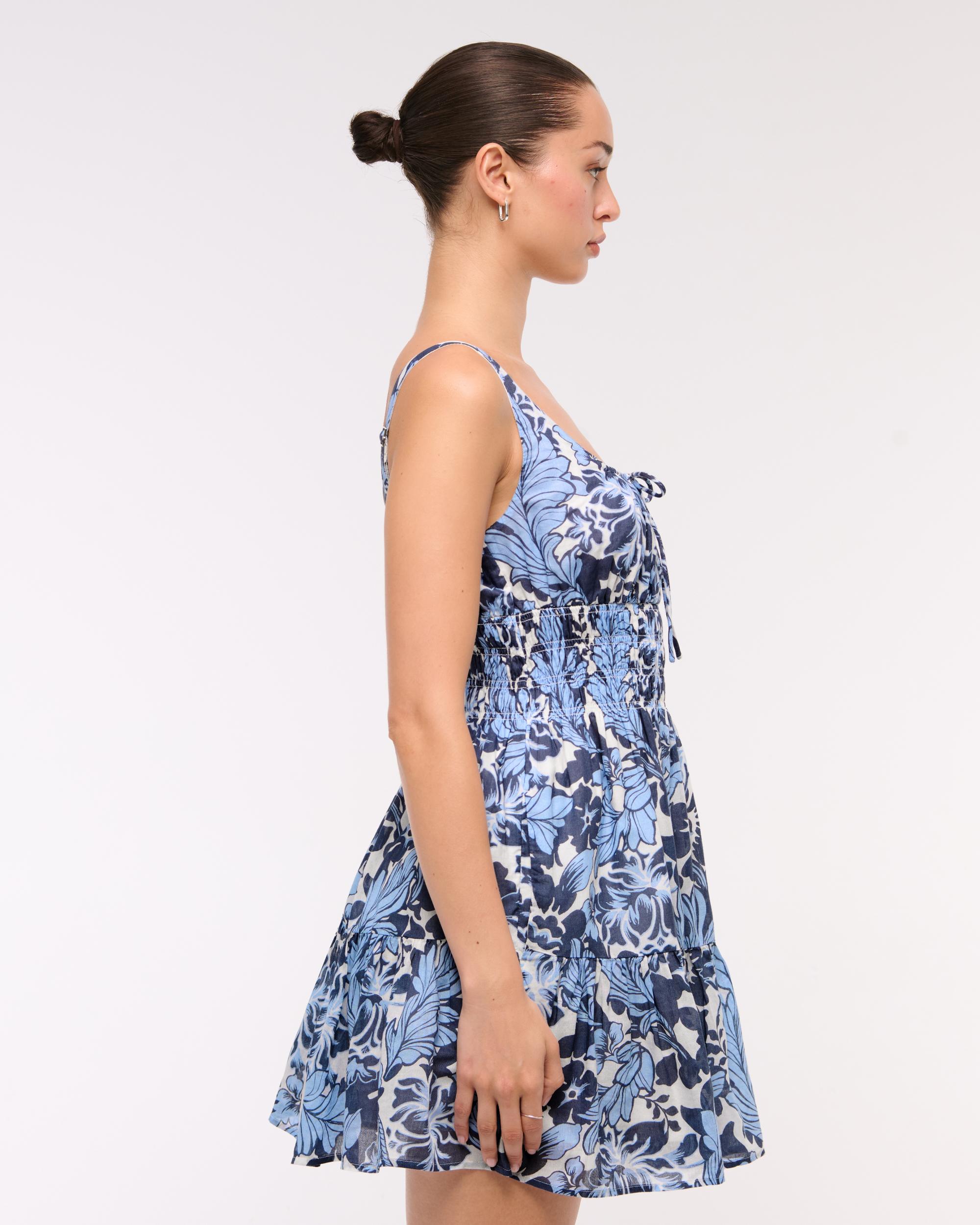 Smocked Tie-Front Mini Dress Product Image