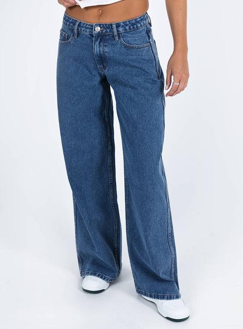 Ramos Low Rise Wide Leg Jeans Mid Blue Wash Product Image
