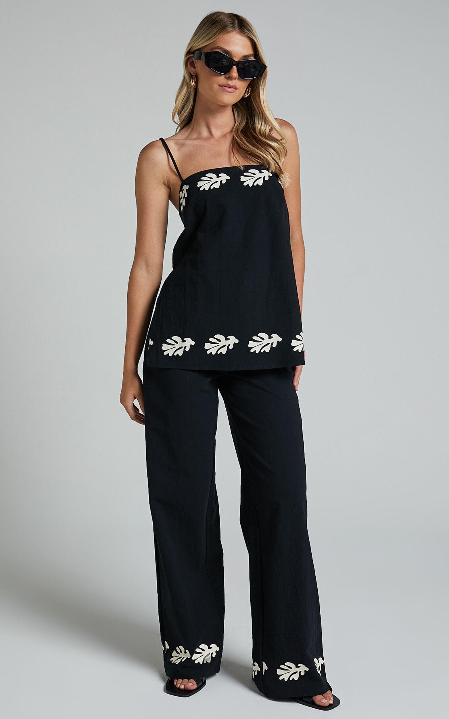 Runaway The Label - Amalia Linen Blend Pant in Black/Sand Product Image