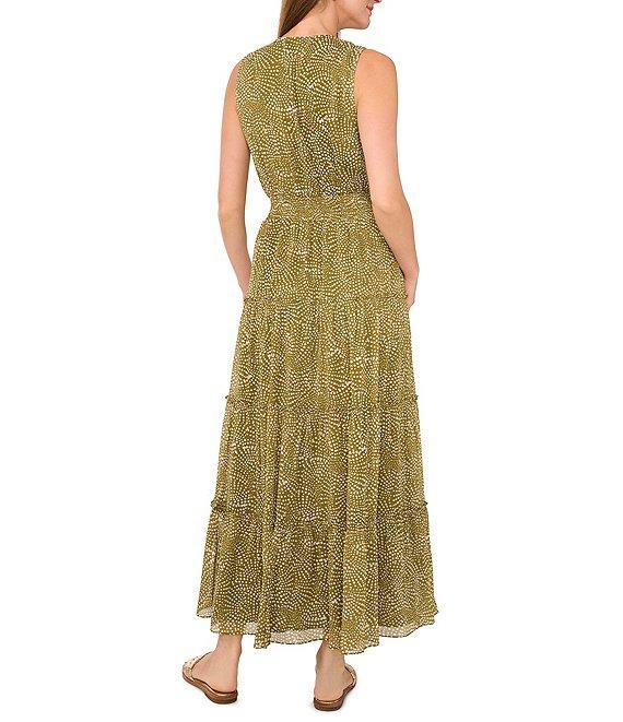 1. STATE Woven Abstract Print V-Neck Sleeveless Tiered Empire Waist A-Line Maxi Dress Product Image