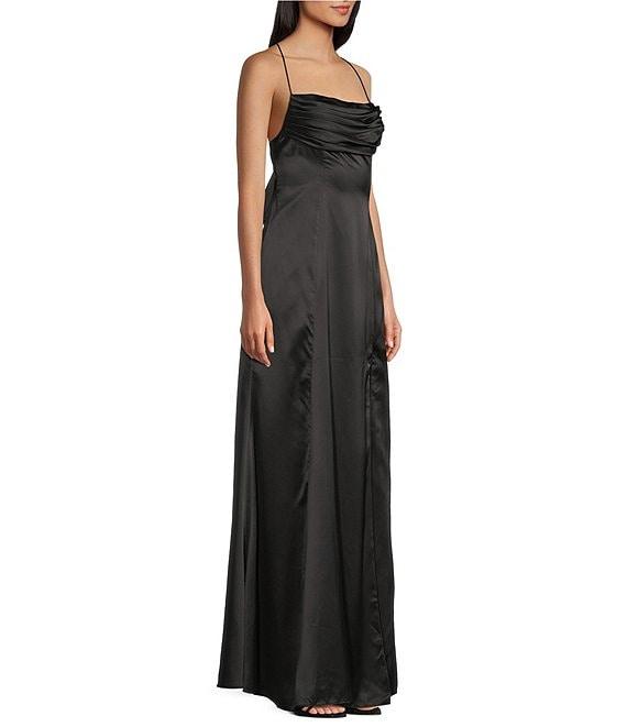 B. Darlin Cowl Neck Front Pleated Spaghetti Strap Dress Product Image