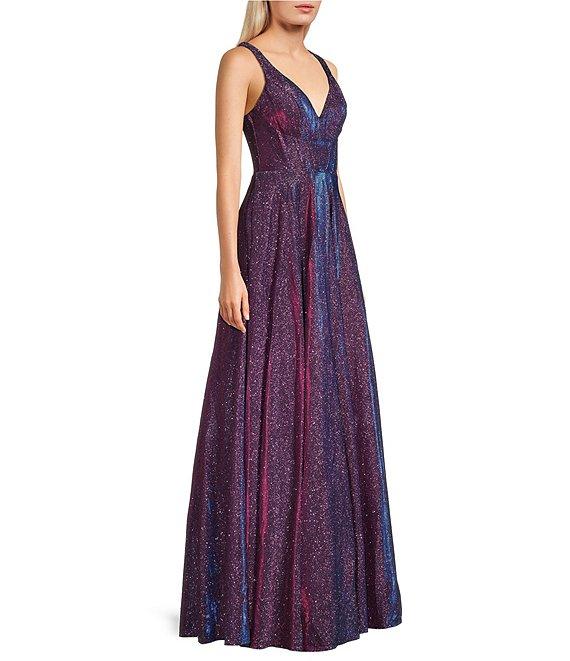 City Vibe Sleeveless Plunge V-Neck Ballgown Dress Product Image