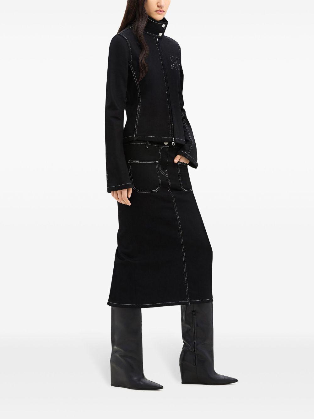 topstitched denim biker jacket  Product Image