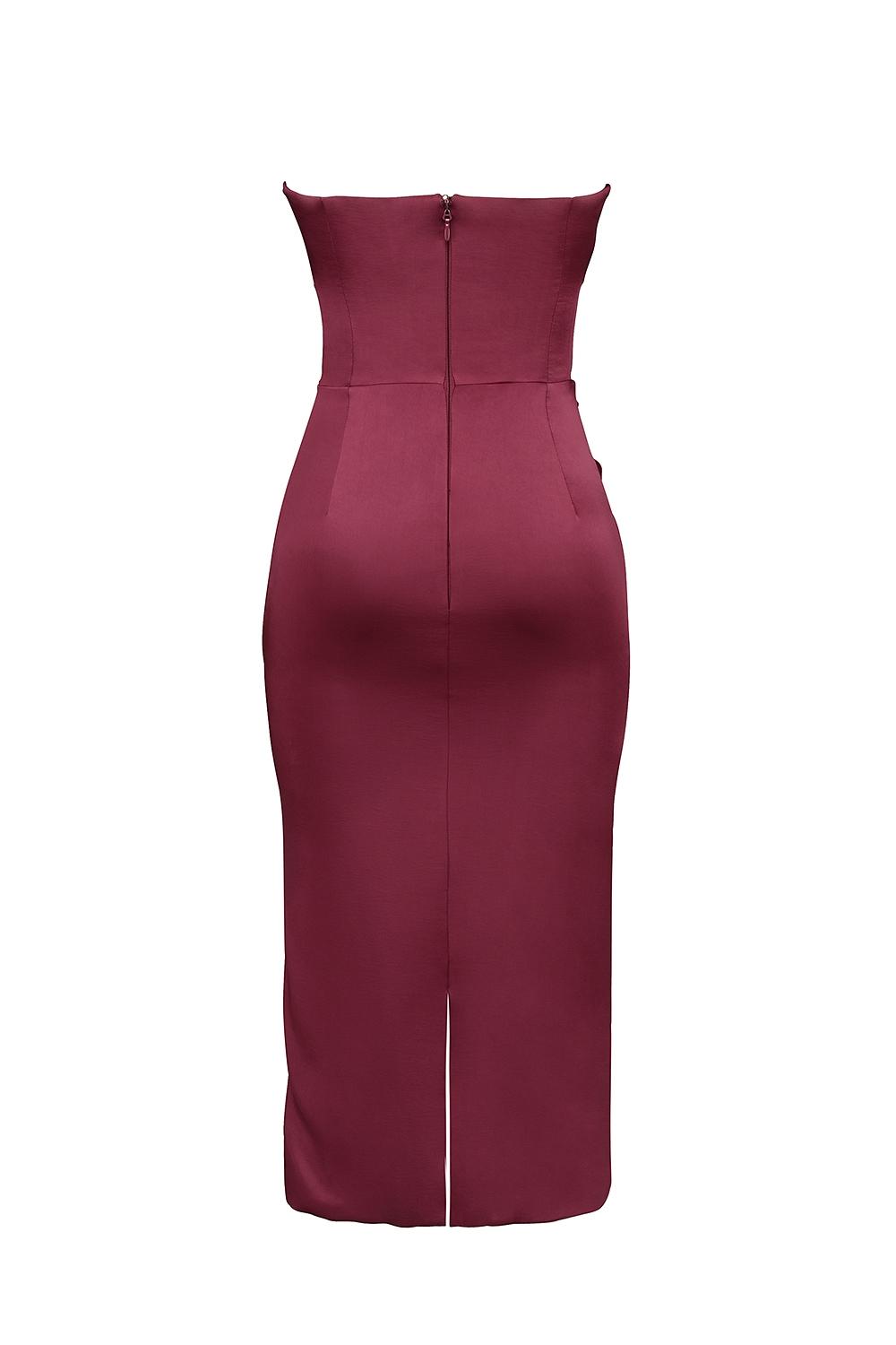 Santana  berry satin strapless midi dress Product Image