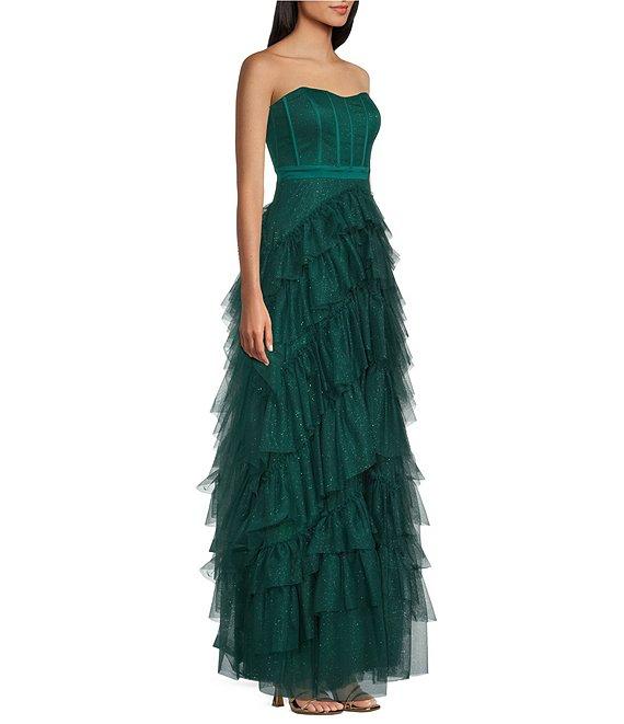 Pear Culture Strapless Lace-Up Back Tiered Dress Product Image