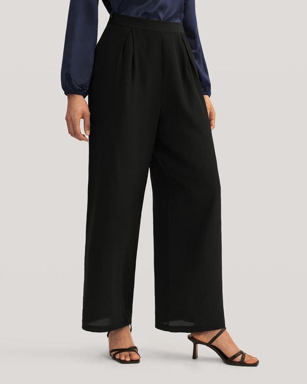 LILYSILK Womens Silk Slacks - Black Mulberry Silk - Wardrobe Must-Have Wide Leg Bottoms 10 Product Image