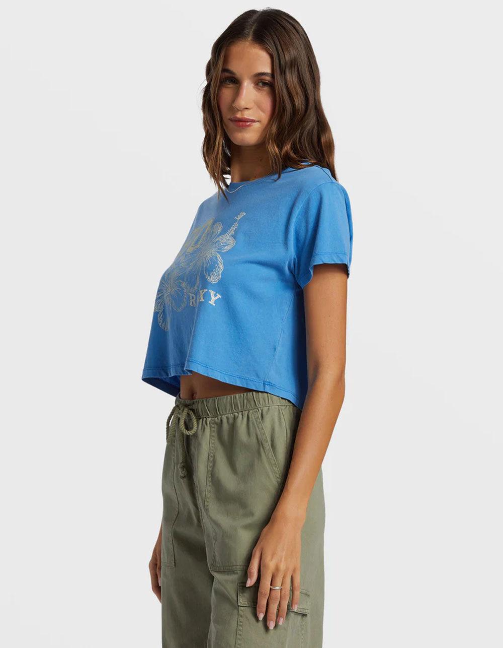 ROXY Hibiscus Collegiate Womens Crop Tee - BLUE Product Image