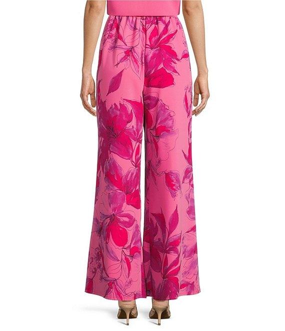 Caroline Rose Flower Splash Print Elastic Waist Side Leg Pants Product Image