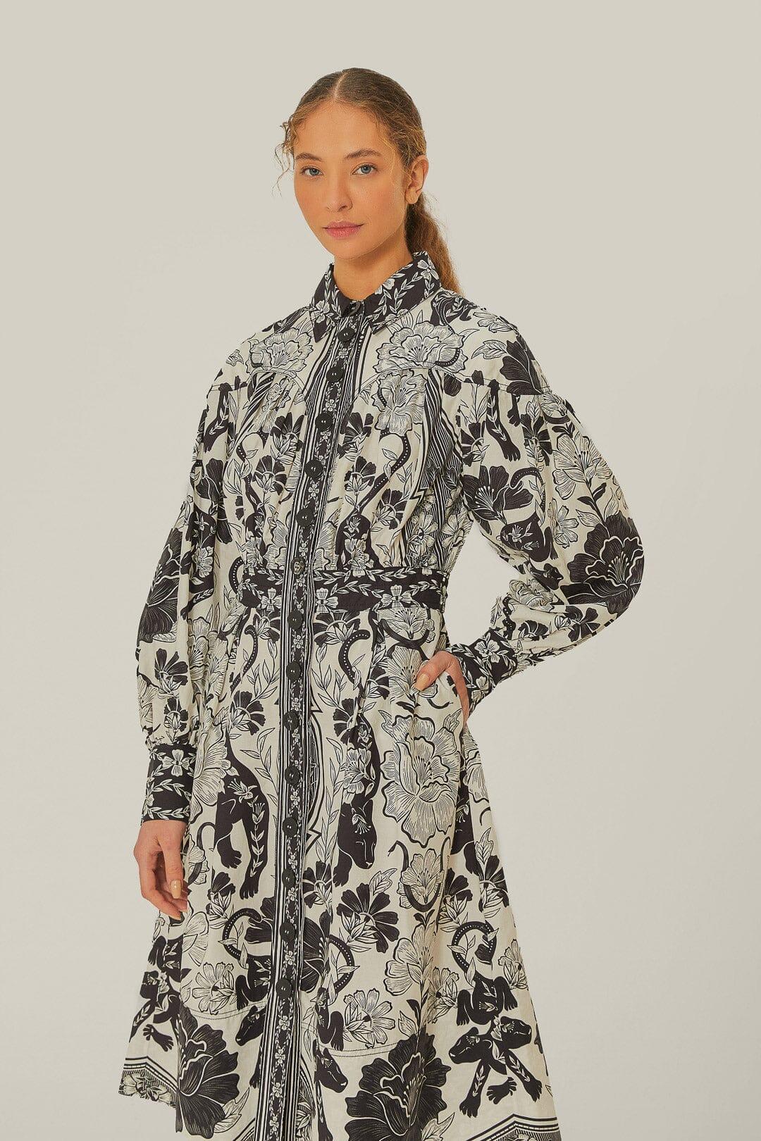Off-White Flower Leopards Collared Midi Dress Product Image