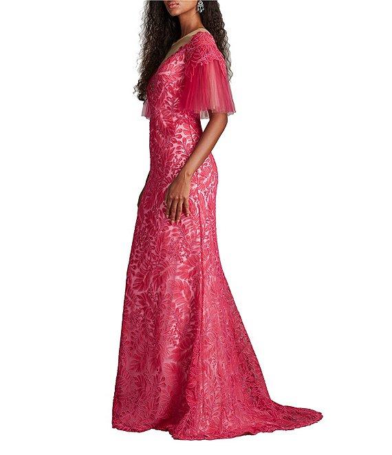 Tadashi Shoji Embroidered Sweetheart Neck Short Sleeve Mermaid Gown Product Image