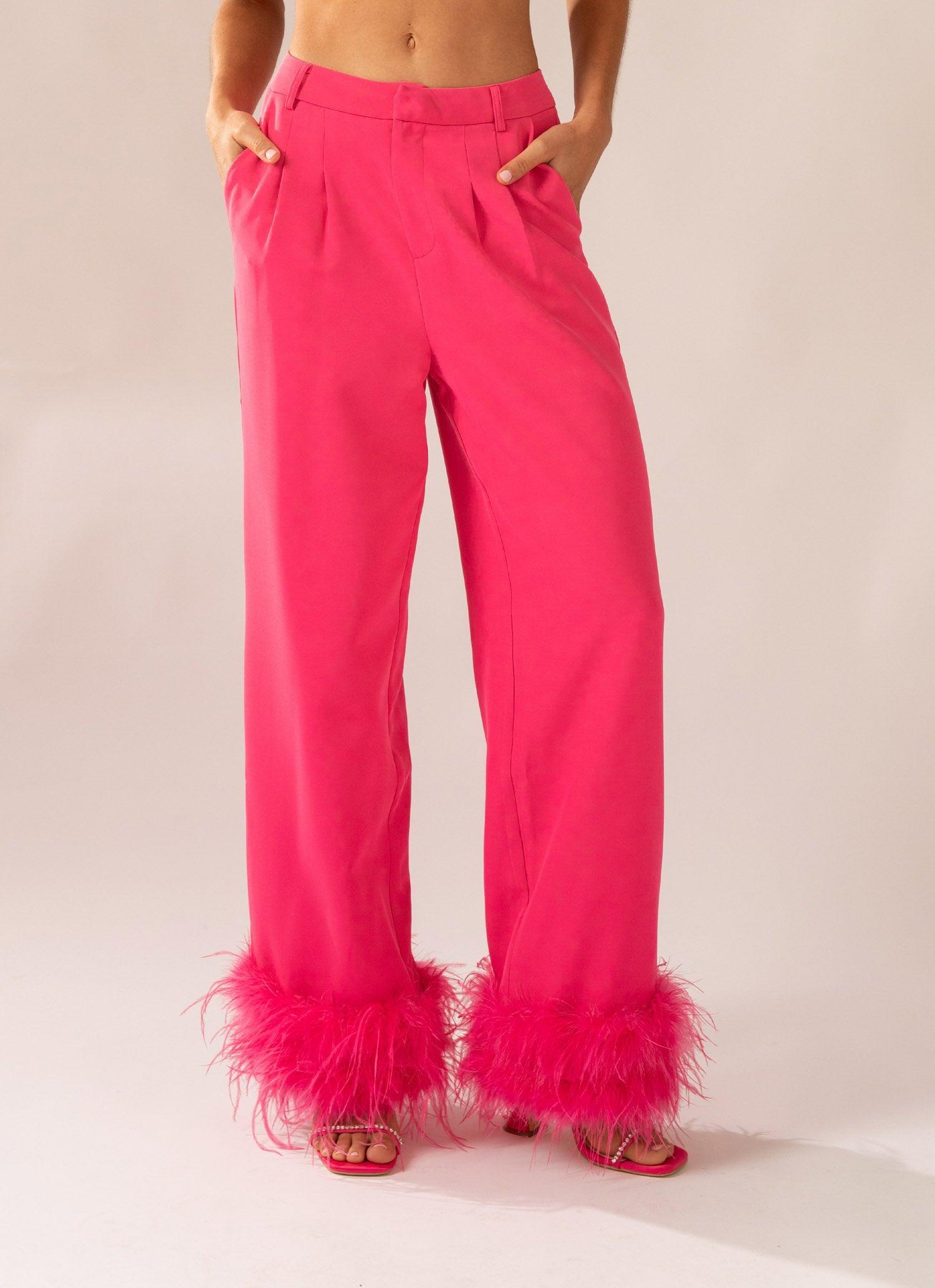 Shake It Off Feather Pants - Magenta Product Image