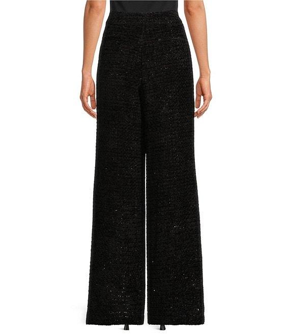 Abbey Glass Carter Boucle Tweed Wide Leg Flat Front Thick High Waistband Trouser Pants Product Image