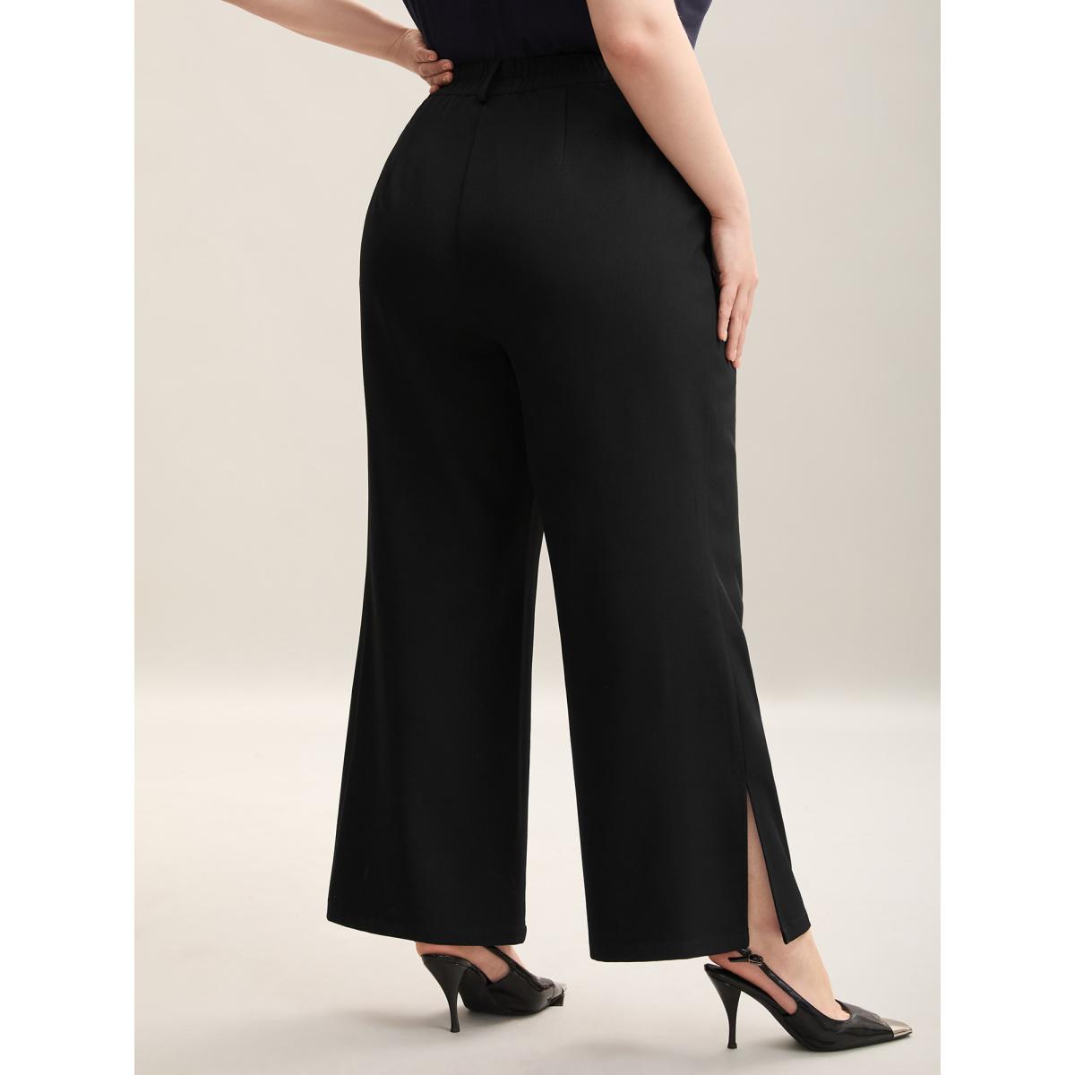 Plus Size Side Slit Plain Bootcut Pants Women Black Workwear Essentials Bodycon Mid Rise Office Pants BloomChic 10/M Product Image