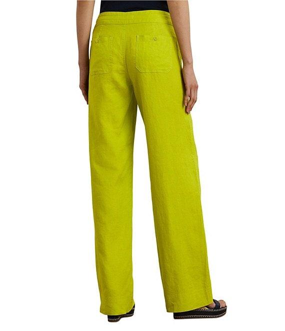 Lauren Ralph Lauren Linen Flat Front Mid Rise Drawcord Waist Pants Product Image