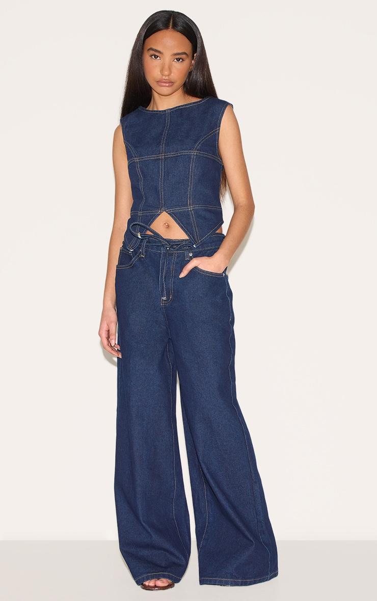 Petite Indigo Denim Seam Detail Long Top Product Image