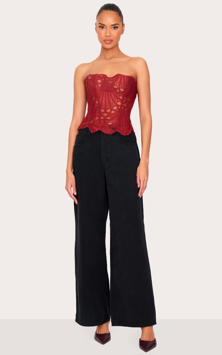 Burnt Orange Textured Sheer Floral Lace Corset Product Image